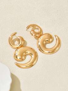 1 Pair Exaggerated Fashion Spiral Twist Long Pendant Earrings, Retro Style Earrings For Women, Suitable For Dates And Parties - Yellow Gold - View 3