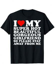 Cotton Printing i Love My Super Hot Beautiful Gorgeous Girlfriend T-Shirt - Noir - Voir 1