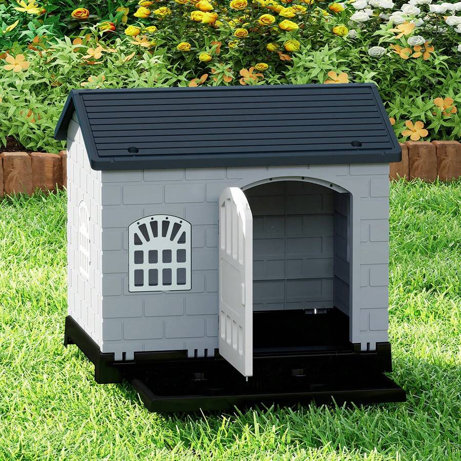 COSTWAY Weatherproof Pet Shelter With Removable Toilet Tray, Grey - one-size - View 1
