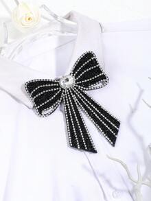 1件女士时尚闪亮水钻黑白浪漫领结，适合约会、派对、西装、学校、日常穿着、舞台主持等场合。 - 彩色 - 查看 8