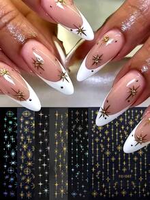Autocollants pour ongles dorés brillants et étoiles laser - Autocollants en papier pailleté auto-adhésifs avec effet pailleté scintillant, forme de gland, design de dessin animé à usage unique pour manucure et pédicure, décoration d'ongles - Multicolore - Voir 1