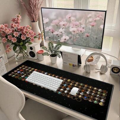 1 件装电脑桌垫，游戏鼠标垫，办公鼠标垫，桌面配件，底部防滑，包边缝合，键盘鼠标垫，电脑长桌垫，适用于游戏和办公用途