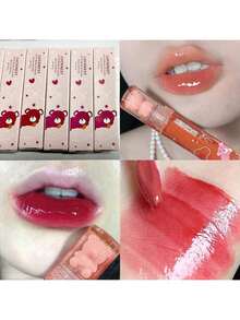 6Pcs Bear Lip Glaze Jelly Lipstick, Liquid Lipstick Cute Bear Lipgloss Moisturizing Lip Stain Plumping Water Lip Gloss Waterproof Long Lasting Cheek Rouge Tint Cosmetics Beauty Makeup - 彩色 - 查看 9