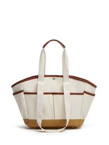 Large Capacity Tote Bag, Black & White Patchwork Canvas Handbag, Multi-Functional Compartment Lunch/Bento Box Bag - Multicolor - View 10