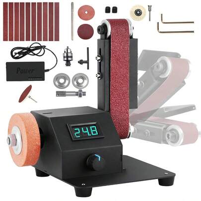 ONEVAN [Lijadora de banda multifuncional ajustable] Lijadora de banda eléctrica, pulidora y rectificadora, mini lijadora de banda de mesa, lijadora multifuncional de 7 etapas, adecuada para la fabricación de cuchillos, carpintería y pulido de metales.