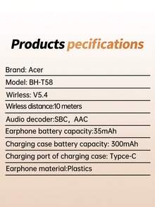Acer OHR562 無線耳機 藍牙 5.4 ANC 雙麥克風降噪 環繞立體聲 300mAh 充電盒 大容量 長續航力 相容 iOS/Android 手機 - 均碼 - 查看 12
