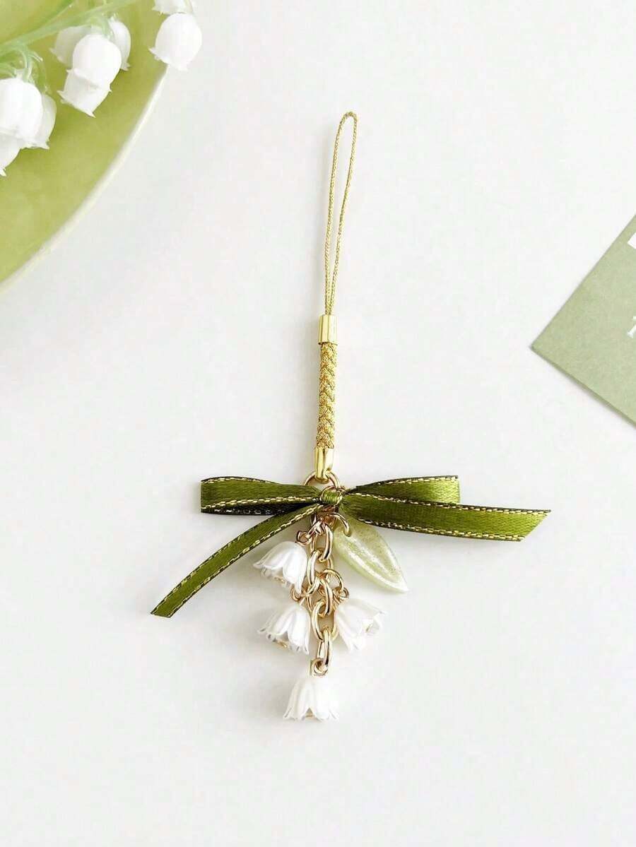 1pc Unisex Japanese Style Cute Lily Flower Keychain, Green Nature Inspired Pendant Bag Charm, Korean/Japanese Aesthetic - màu xanh lá - Xem 1