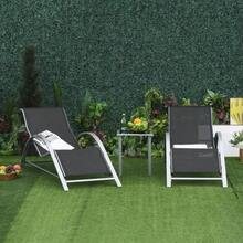 3-Piece Garden Set With Table And Sun Loungers, Black Metal Frame, Ideal For Terrace And Balcony. - Dark Grey - View 2