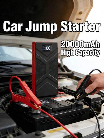 Portable Ultra-Thin Emergency Jump Starter - 3 Modes LED Light, Flashlight, Strobe, Digital Display, Fast Charging, Compact Design For Dead Battery Emergencies, Lithium Polymer Battery, Insulated Material, Auto Start/Stop, Multifunctional Car Battery Charger Booster
