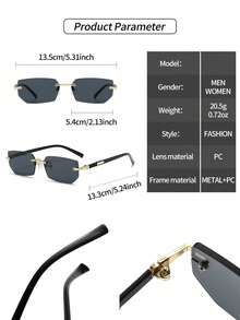 1 Pair Black Ultra-Thin Frameless Y2K Fashion Glasses, Suitable For Summer Beach, Driving And Other Occasions, Ideal Accessory For Beach, Casual And Streetwear Styles, Can Be Paired With Sweaters, Jackets, Hoodies, Leggings And Cargo Pants, Perfect For Summer Beach Vacation, Outdoor Activities And Travel - Black - View 2