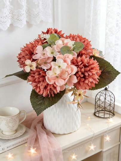 1束仿真菊花丝绸花束，假花，适用于春季婚礼花瓶、家居餐厅卧室装饰、母亲节、情人节、节日生日派对用品、户外花园装饰