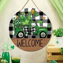 1 pezzo Cartello di benvenuto per San Patrizio in legno, decorazione per porta d'ingresso irlandese, cartello da appendere in legno per porta d'ingresso per San Patrizio, decorazione in legno a forma di quadrifoglio per porta d'ingresso, decorazione da fattoria per veranda - Multicolore - Visualizzare 2
