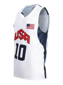 Áo thun nam không tay cổ chữ V thêu logo bóng rổ, màu đen, kiểu dáng thường ngày, thích hợp cho các buổi tiệc hoặc thể thao. - trắng - Xem 2