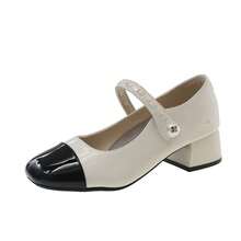 Zapatos Mary Jane Elegantes de Perlas Vintage para Mujeres 2026 Primavera Nuevo Estilo Combinación de Vestido Bloque de Color Zapatos Sencillos - Negro - Ver 8
