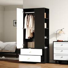 Bedroom Armoires - White+Black + Particle Board - View 12