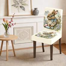 1/2/4/6/30 Stücke Ostern Hase & Blumenmuster Esszimmerstuhl Bezüge, Landhausstil Design, geeignet für Esstisch & Raumdekoration, festliche Atmosphäre, abnehmbar & waschbar Stuhlbezüge - Verschiedenfarbig - Übersicht 16