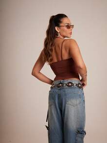 GLAM Polyamide Corset Blouse With Two Straps - International Fashion - Rust Brown - View 5