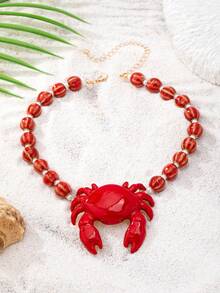 1 Mặt dây chuyền hình cua đính hạt phong cách Bohemia Boho cho nữ, trang sức hình cua biển phong cách bãi biển để đeo hàng ngày, đi nghỉ mát. - Đỏ - Xem 2