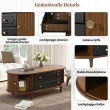 Living Room Coffee Table, 100 X 50 X 36 Cm, Walnut Finish. Coffee Table With Two Drawers, Sofa Table With Roll-Up Door, Side Table, Living Room Table With 4 Legs, Walnut And Black Finish. - Natural Walnut Wood Color - View 8