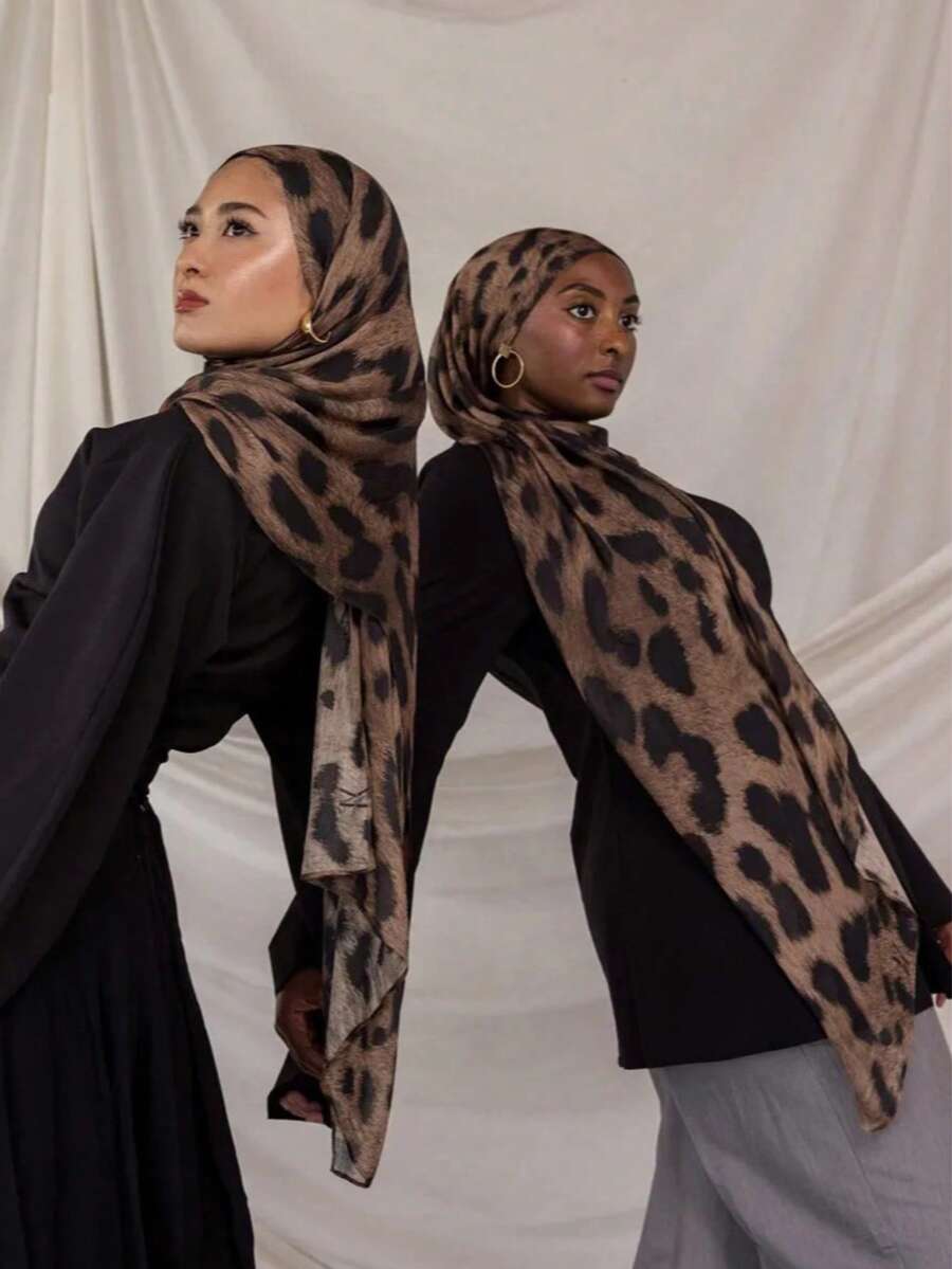 1 chiếc khăn trùm đầu nữ phong cách Bohemian Ombre họa tiết da báo, khăn quàng cổ đường phố mùa thu/đông, phù hợp để sử dụng hàng ngày.