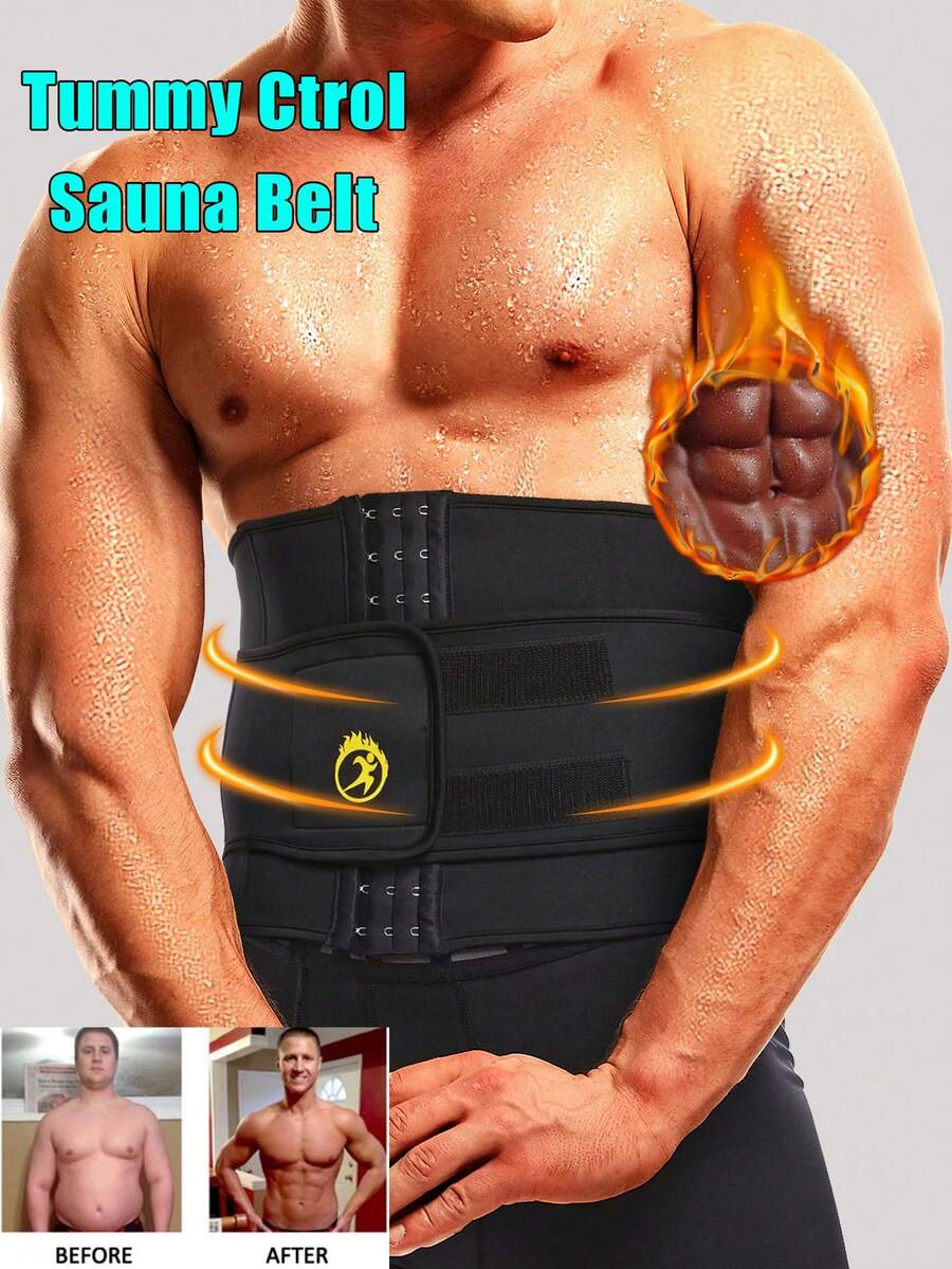 1pc Adjustable Waist Trainer Belt For Men, Fitness Waist Trimmer Sweat Belt - Black - View 1