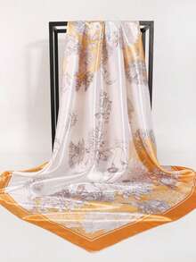 90x90cm Orange Floral Chiffon Scarf, Travel Sun Protection Casual Headscarf, Gift - Orange - View 6