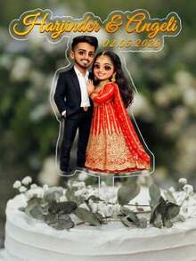 Customizable Transparent Acrylic Cartoon Wedding Cake Topper, Personalized Anime Character Cake Decor With Name And Date, Anniversary And Birthday Cake Topper - A-cartoon Lover Cake Label - View 3
