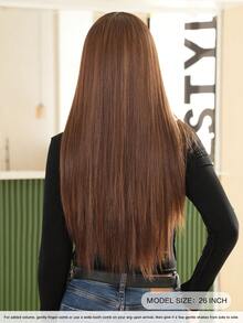 7JHH WIGS 26英寸长直发蜜棕色假发，女士款 - 蓬松直发假发，带刘海，优质耐热合成纤维假发，适合角色扮演、派对、万圣节服装等场合。 - 挑染棕色 - 查看 4