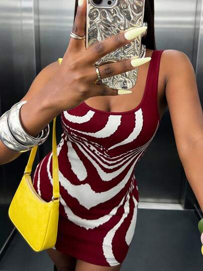 Vestido halter con espalda descubierta sexy en burdeos, vestido ajustado elegante con estampado de cebra estilo Y2K, cómodo y sin restricciones, adecuado para salidas de verano, citas y fiestas