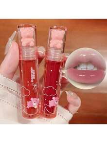 6Pcs Bear Lip Glaze Jelly Lipstick, Liquid Lipstick Cute Bear Lipgloss Moisturizing Lip Stain Plumping Water Lip Gloss Waterproof Long Lasting Cheek Rouge Tint Cosmetics Beauty Makeup - 彩色 - 查看 3