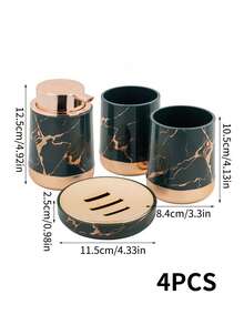 4pcs Marble Bathroom Liquid Soap Dispenser Bottles, Gold Soap Pump, Ceramic Kitchen Hand Wash Liquid Bottles With Marble Texture, Soap Liquid Dispenser Pump Bottles - Marble Version - View 4