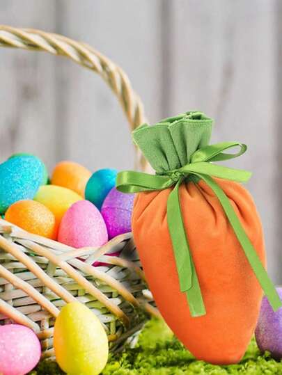 Bolsa de cordón con forma de zanahoria para Pascua, bolsa de tela con forma de zanahoria para dulces, adecuada como relleno para canastas de Pascua, búsqueda de huevos, obsequios para fiestas al aire libre, decoración, celebraciones de cumpleaños y Navidad, decoración navideña, bolsa de regalo divertida con forma de zanahoria