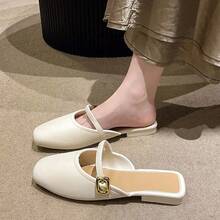 Zapatos planos para mujer Nuevas sandalias sin cordones para mujer, de estilo coreano e inspiración francesa. Ropa de verano para exteriores. Sandalias planas versátiles, de estilo retro y fáciles de llevar. - Blanco - Ver 5