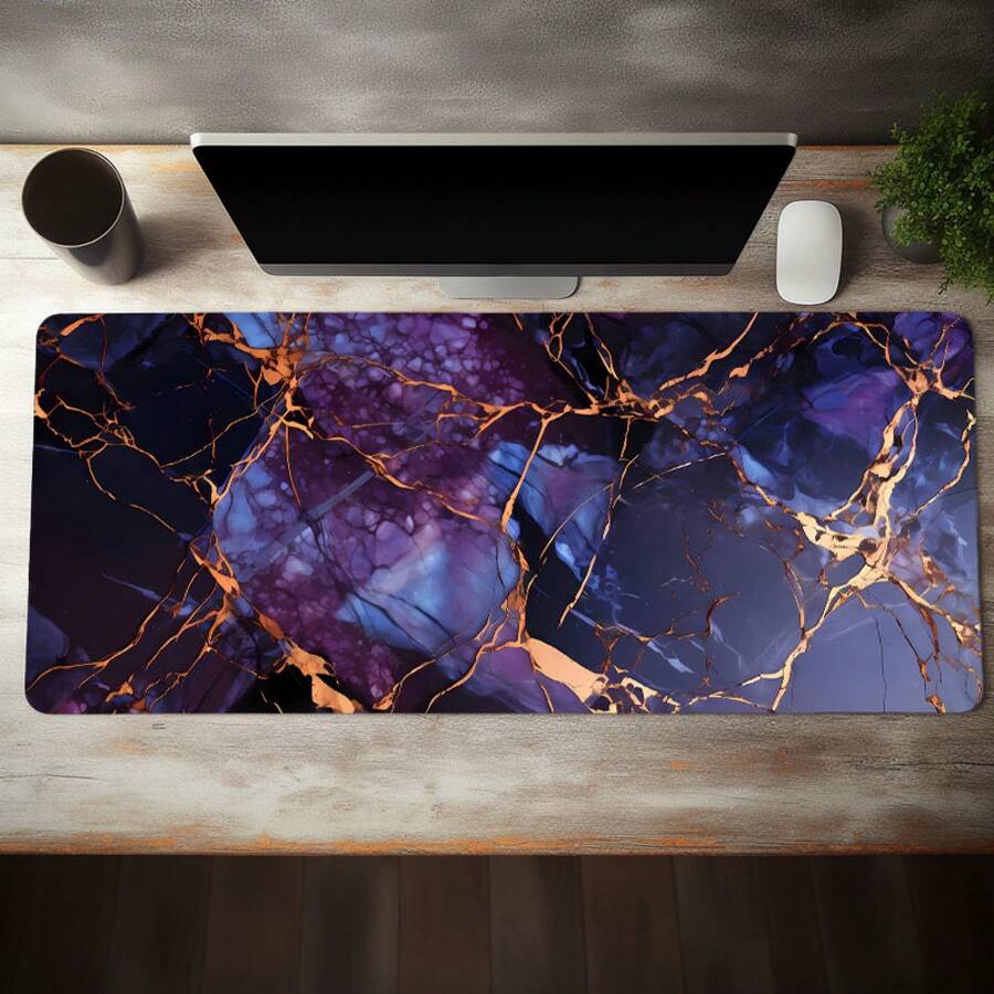 Extra Large Gaming Mouse Pad With Non-Slip Rubber Base - Luxurious Purple And Gold Marble Design, Durable Polyester Desk Mat, Suitable For PC, Office - Ideal Gift For Gamers And Professionals, Gaming Desktop Accessories| Elegant Work Space Decoration| Polyester Fiber Mat, Mouse Pad, Suitable For Desktop - A - View 1