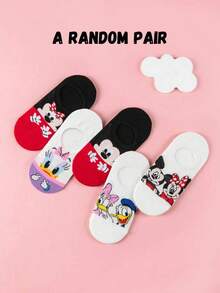 Disney 5双装女士短袜礼品套装，夏季袜子，印有米奇、米妮、唐老鸭、黛丝卡通图案，舒适透气，时尚新颖袜子 - 彩色 - 查看 10