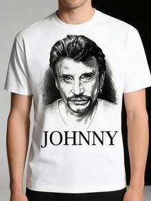 T-shirt stampata JOHNNY: maglietta a maniche corte con testo commemorativo, girocollo traspirante e vestibilità comoda. Ideale per occasioni sociali e come regalo per gli amanti dell'abbigliamento casual. - Bianco - Visualizzare 9