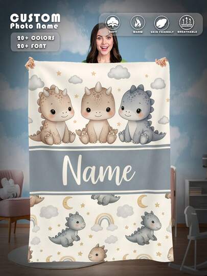 1pc Customized Flannel Blanket With Name Print, Suitable For Bed, Living Room, Sofa, Outdoor, Beach, Camping, Pets And More. Personalized Family/Pet/Couple Name Printed Throw Blanket, Ideal Gift For Christmas, Mother's/Father's Day, Home, Birthday, Friends, Women, Parents And More.