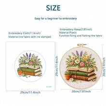 [Vintage Book & Floral] Round Embroidery DIY Kit, Artistic Book + Fresh Flower Pattern, Beginner Handmade Cross Stitch Set Includes Embroidery Hoop, Thread, Suitable For Home Wall Decor - Multicolor - View 3