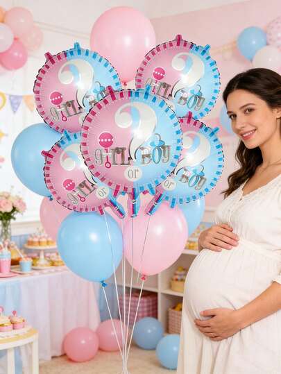 5/10个装 18英寸铝箔性别揭晓气球 - 男孩或女孩派对气球，带丝带，适用于婴儿派对和性别揭晓派对装饰