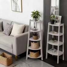 1 pieza Estante de flores triangular, estantería, estante de almacenamiento en escalera, estantería de pie multifuncional para balcón, estudio, sala de estar - Blanco - Ver 3