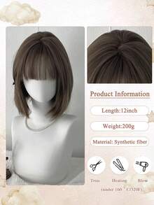 12-Inch Cute Bob Haircut With Bangs, Made Of Synthetic Fibers, Suitable For Women's Everyday Wear. - Multicolor - View 2