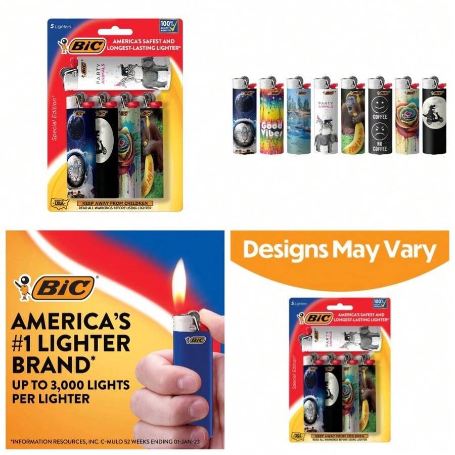 Pocket Lighters 5 Pack, Assorted Unique Designs, Windproof Refillable Mini Lighters For Everyday Carry - 1 - 查看 1