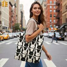 Bolso de hombro portátil, con patrón de conejo negro y blanco, adecuado para viajes, almacenamiento de cosméticos, vacaciones, decoración del hogar, regalos, picnics y reuniones familiares - Multicolor - Ver 6
