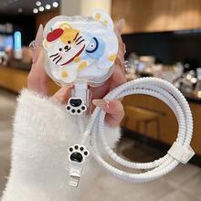 5件套卡通猫咪充电适配器保护套，兼容 13/14/15/16 Pro Max/Plus，透明充电器保护套+防摔数据线保护套 - 背包白貓 - 查看 3