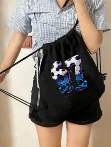 67 Letters Six Seven Print Women's Backpack - With 67 Number Design ,Neon Green And Turquoise Football Pattern With Drip Design, Suitable For Casual Of Fans And Players Backpack With Drawstring,Casual Foldable Shoulder Bag With Fixed Straps And Closure,Drawstring Gym Bags - Multicolor - View 4