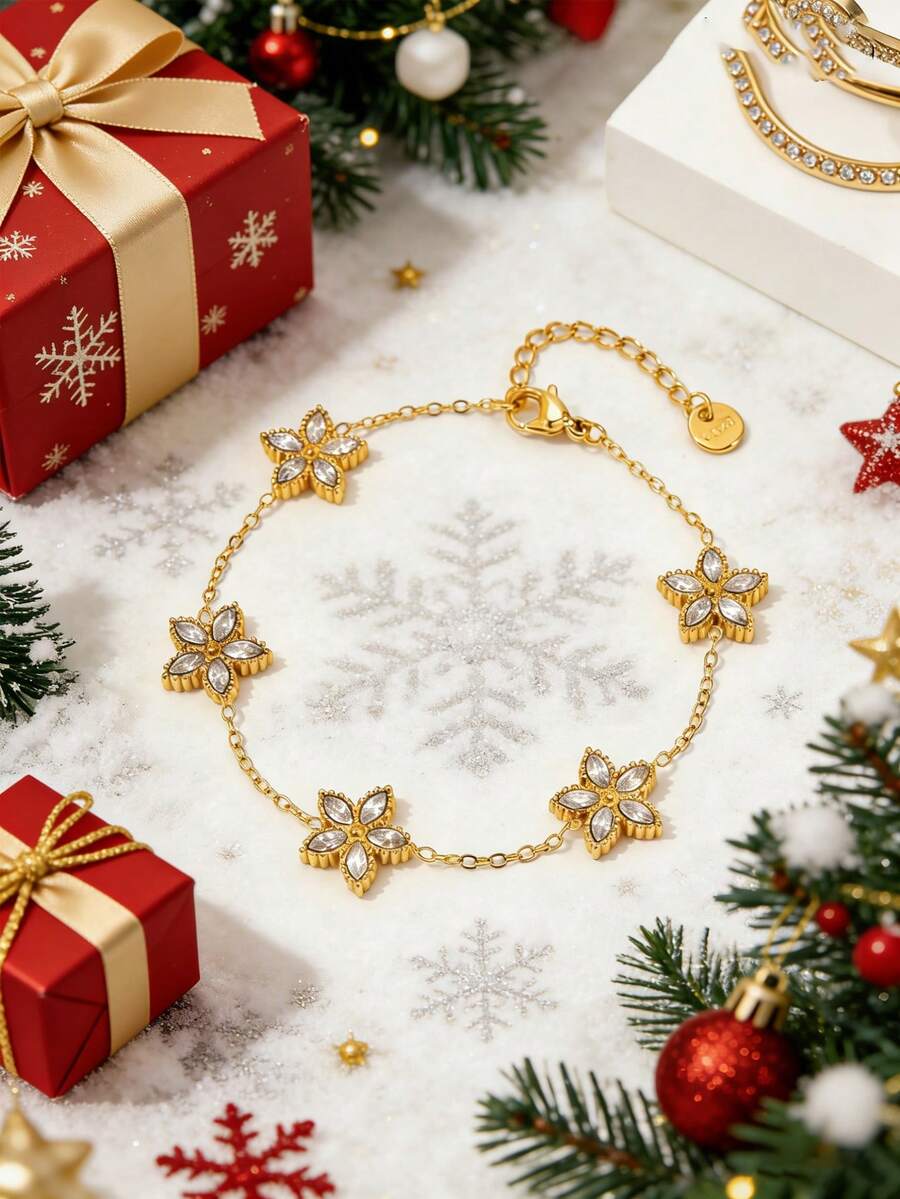 1pc Exquisite And Fashionable Stainless Steel Bracelet, Tailored For Romantic Dating, Glamorous Party Events, Daily Office Commutes, And An Ideal Valentine's Day Gift, Crafted With A Lightweight Chain And Unique Floral-Inspired Accents That Exude Modern Charm, Comfortable For All-Day Wear And Effortlessly Elevates Any Outfit With Understated Luxury To Make You Stand Out In Any Crowd - Gold - View 1