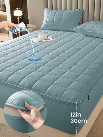 1pc Waterproof Quilted Mattress Protector, Soft & Comfortable Bedroom Bedding, Skin-Friendly Mattress Cover Fits Queen, King, Twin Sizes, Dust-Proof, Machine Washable, Perfect Holiday Gift