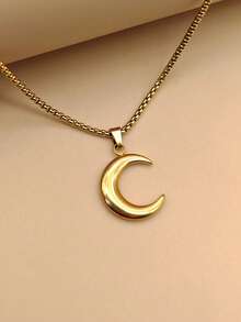 Mazuer 1件抛光不锈钢新月吊坠项链，链长60厘米/23.6英寸，优雅女士饰品 - 金色 - 查看 7