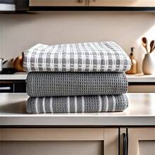 3pcs/Set Bathroom Towel Set - Modern Striped And Plaid Design, Dish Cloths, Kitchen Dish Towels - Multicolor - View 5
