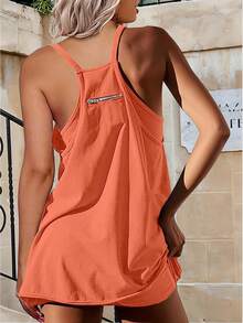 Women's Summer Mini Dress Casual Workout Tennis Dress With Shorts Sleeveless Althletic Dresses - trái cam - Xem 4